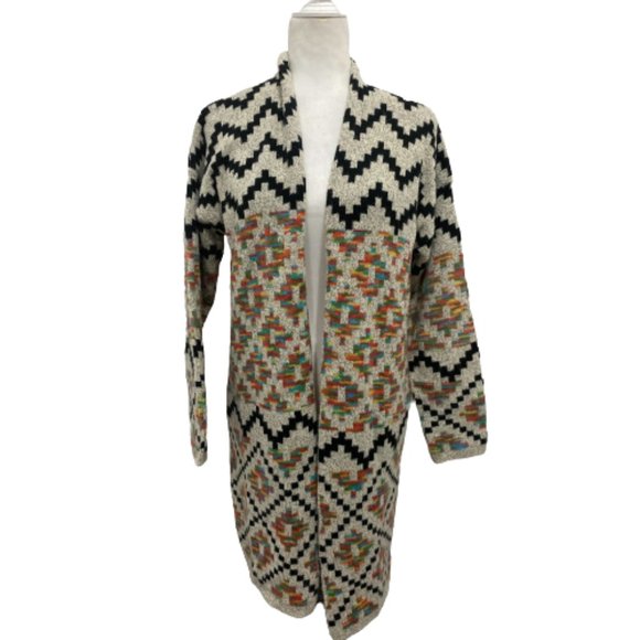 debut Aztec Open Long Cardigan Multicolor Size Small - Picture 2 of 8